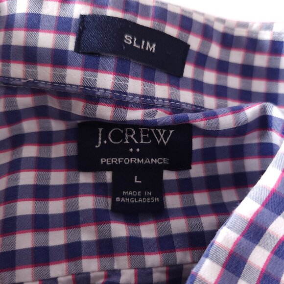 J Crew Mens L Slim Performance Button Shirt Purple Plaid Preppy Modern Classic - Picture 3 of 12